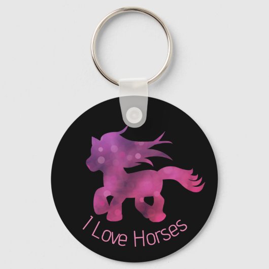 I Love Horses Cute Pink Glam Horse Sleutelhanger (Voorkant)
