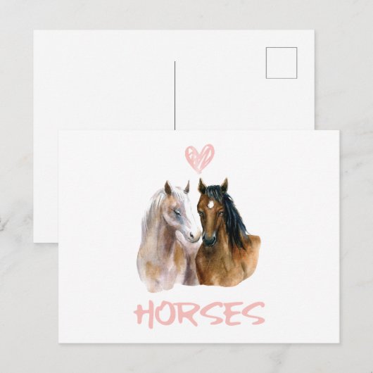 I Love Horses Portrait Uitnodiging Briefkaart (Voorkant / Achterkant)
