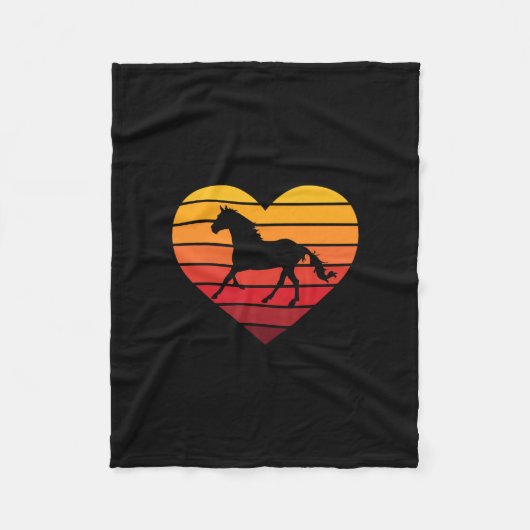 I Love Horses Retro Heart Fleece Deken (Voorkant)