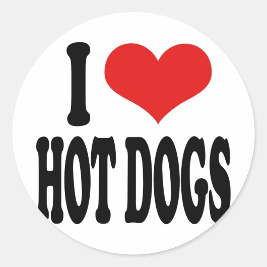 I Love Hot Dogs Ronde Sticker (Voorkant)