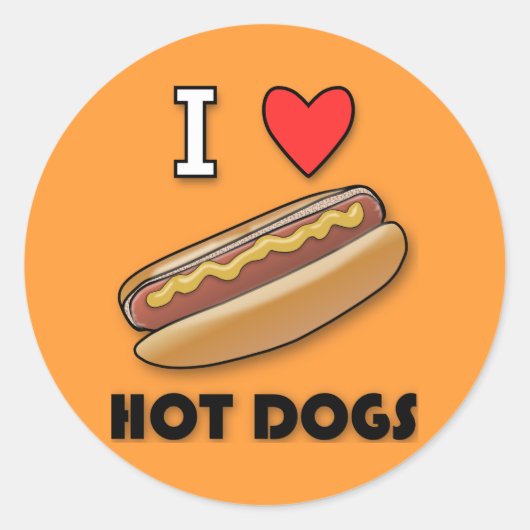 I Love Hot Dogs Ronde Sticker (Voorkant)