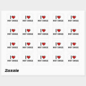 I Love Hot Dogs Vierkante Sticker (Vel)