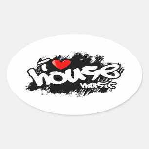 I Love House Music Ovale Sticker