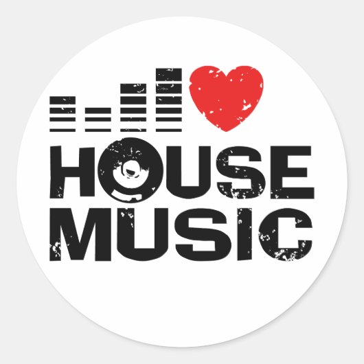 I Love House Music Ronde Sticker (Voorkant)