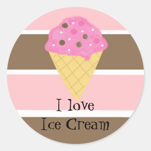 I Love Ice Cream Ronde Sticker (Voorkant)
