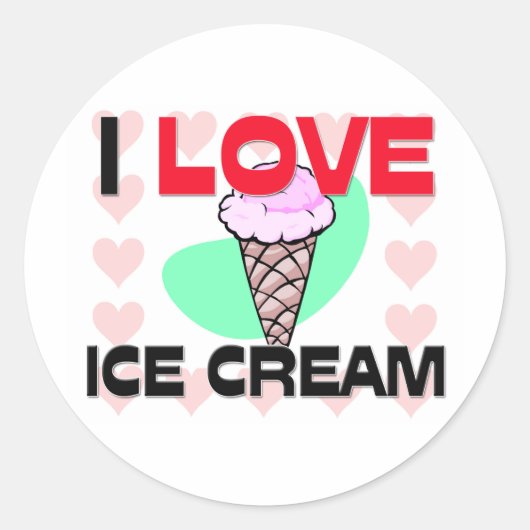 I Love Ice Cream Ronde Sticker (Voorkant)