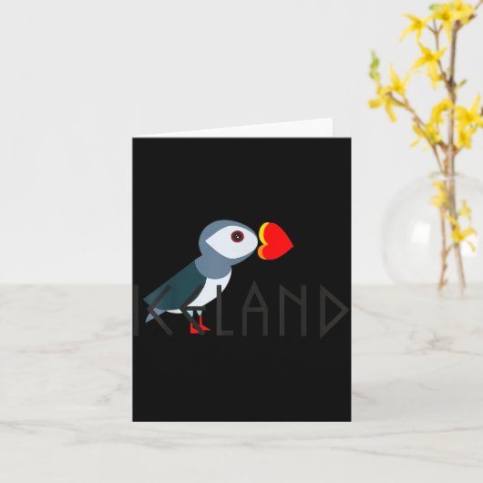 I Love Iceland Puffin Icelandic Gift  Kaart (Gele Bloem)
