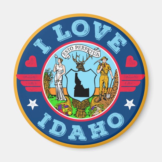 I Love Idaho State Map and Flag Magneet (Voorkant)