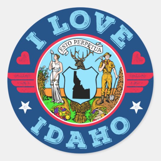 I Love Idaho State Map and Flag Ronde Sticker (Voorkant)