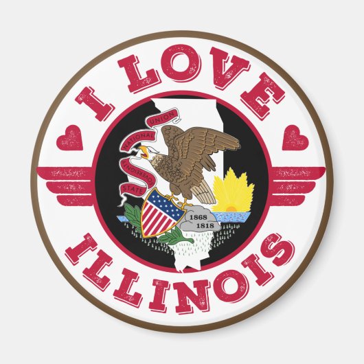 I Love Illinois State Map and Flag Magneet (Voorkant)