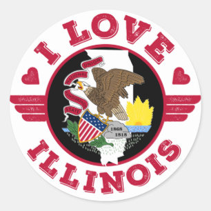I Love Illinois State Map and Flag Ronde Sticker