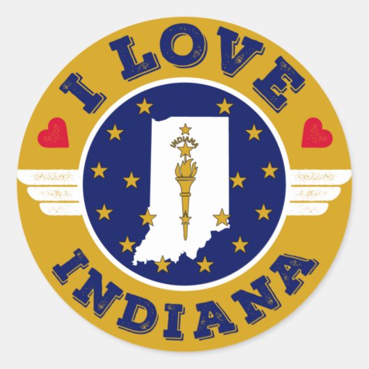 I Love Indiana State Map and Flag Ronde Sticker (Voorkant)