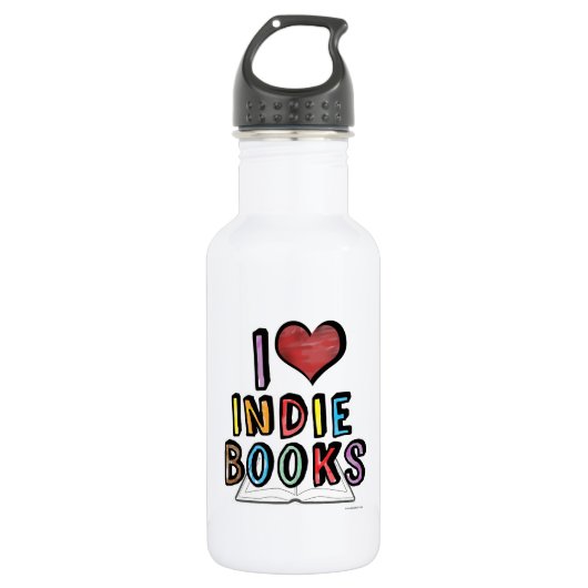 I Love Indie Books Fun Cool Authors Design Waterfles (Voorkant)