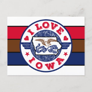 I Love Iowa Retro Stripes State Map and Flag Briefkaart