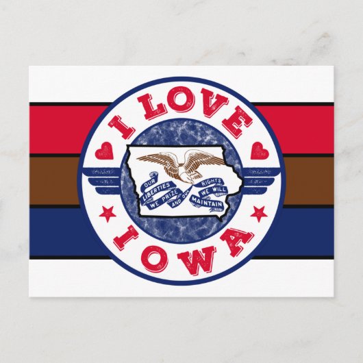 I Love Iowa Retro Stripes State Map and Flag Briefkaart (Voorkant)