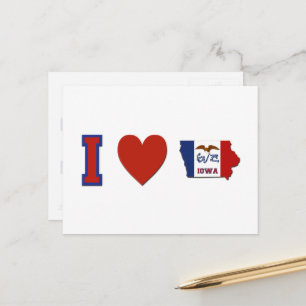 I Love Iowa Shaped State Flag Big Red Heart Briefkaart