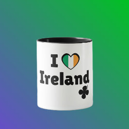 I Love Ireland Irish Flag Heart & Shamrock (Black) Mok