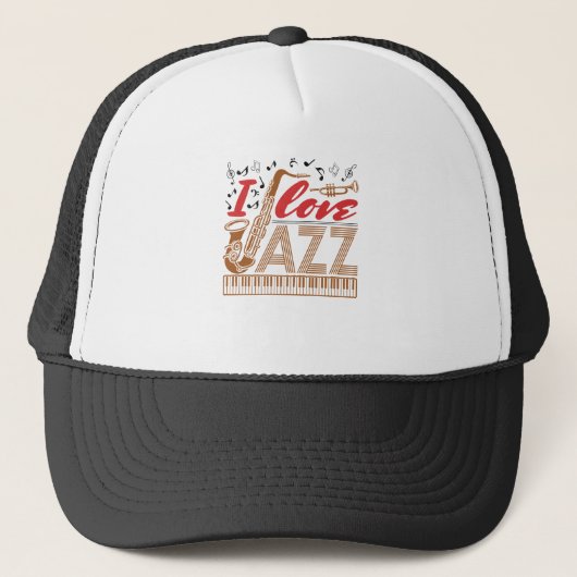 I Love Jazz Music Musician Fan Saxophone Trucker Pet (Voorkant)