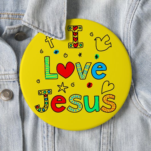 I Love Jesus I Doodles I Yellow I 6x6 I Button (In situ)