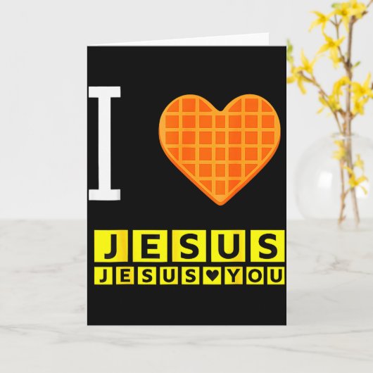 I Love Jesus Waffle Heart Funny Christian Breakfas Kaart (Gele Bloem)