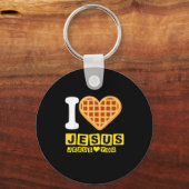 I Love Jesus Waffle Heart  Sleutelhanger (Voorkant)