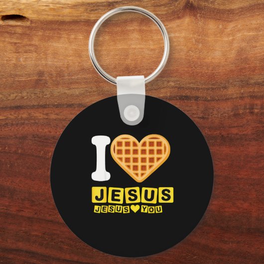 I Love Jesus Waffle Heart  Sleutelhanger (Voorkant)