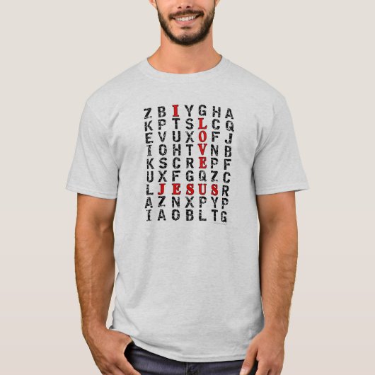 I Love Jesus Word Search Puzzle Tee Shirt (Voorkant)
