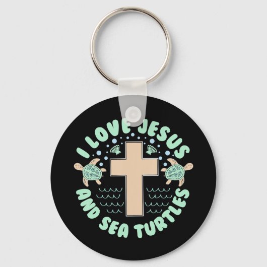 I Love Jesus & Zee Turtles Christelijk Faith Cross Sleutelhanger (Voorkant)