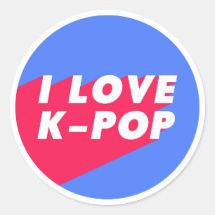 I Love K-Pop Blue Roze Circle Design Ronde Sticker