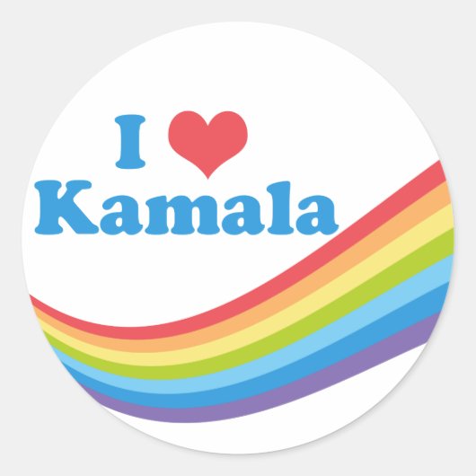 I Love Kamala Rainbow Ronde Sticker (Voorkant)