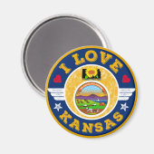 I Love Kansas State Map and Flag Magneet (Voorkant / Achterkant)