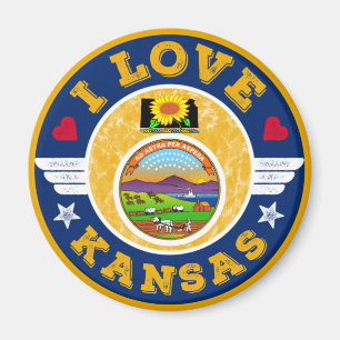 I Love Kansas State Map and Flag Magneet
