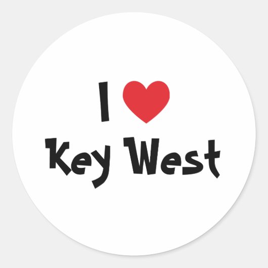 I Love Key West Florida Ronde Sticker (Voorkant)