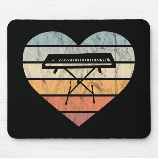 I Love Keyboard en Synthie Retro Heart Muismat (Voorkant)