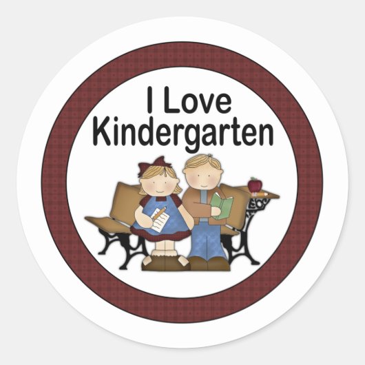 I Love Kindergarten Ronde Sticker (Voorkant)