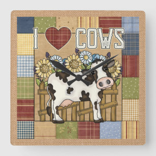 I Love Koeien Country Patchwork Vierkante Klok