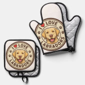 I Love Labradors Oven Mitt & Pot Holder Set (Voorkant / Achterkant)