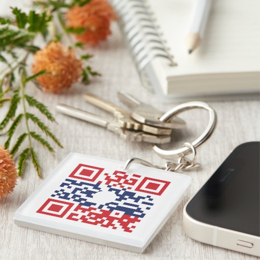 I Love Laos (Khoy Huk Lao) Flag QR Code | Lao Geek Sleutelhanger (Voorkant Rechts)