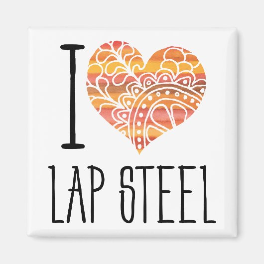 I Love Lap Steel Oranje Mandala Heart Magneet (Voorkant)