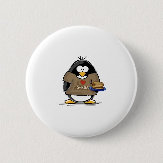 I Love Latkes Penguin Ronde Button 5,7 Cm (Voorkant)