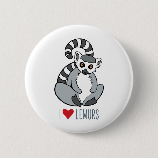 I Love Lemurs - Cartoon Ring-Tailed Lemur Ronde Button 5,7 Cm (Voorkant)