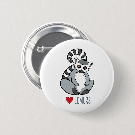 I Love Lemurs - Cartoon Ring-Tailed Lemur Ronde Button 5,7 Cm (Voorkant /achterkant)