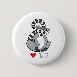 I Love Lemurs - Cartoon Ring-Tailed Lemur Ronde Button 5,7 Cm