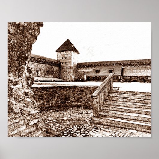 I Love Lida Belarus Architecture Castle Sketch Poster (Voorkant)