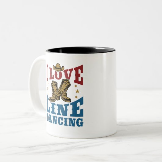 I Love Line Dancing Tweekleurige Koffiemok (Voorkant links)