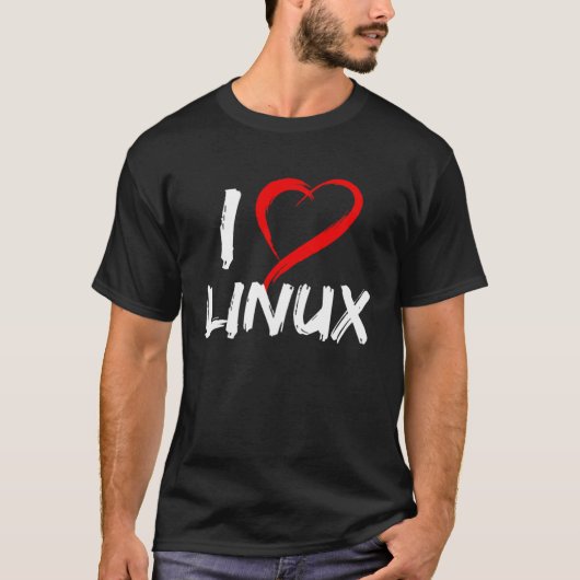 I Love Linux with Heart Penguin Tux Open Source Os T-shirt (Voorkant)