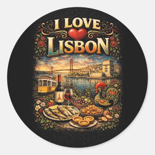 I Love Lisbon Ronde Sticker (Voorkant)
