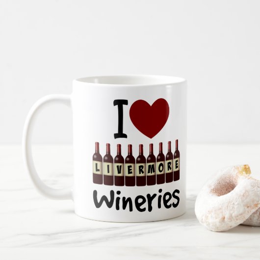 I Love Livermore Wineries Heart and Wine Bottles Koffiemok (Met donut)
