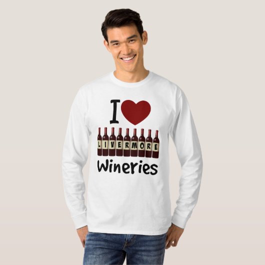 I Love Livermore Wineries Heart and Wine Bottles T-shirt (Voorkant volledig)