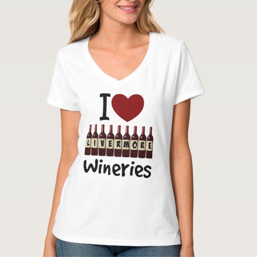 I Love Livermore Wineries Heart and Wine Bottles T-shirt (Voorkant)